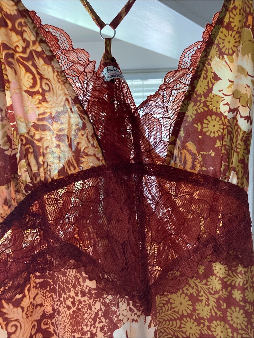 Free People Rust Lace Slip Dress with Yellow Accents - Picture 5 of 9